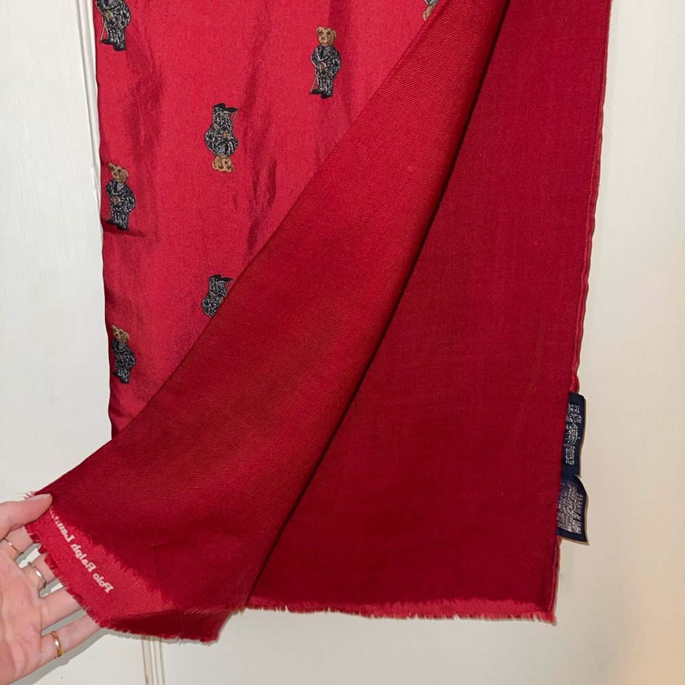RARE vintage Polo Ralph Lauren red teddy bear tuxedo silk & wool scarf